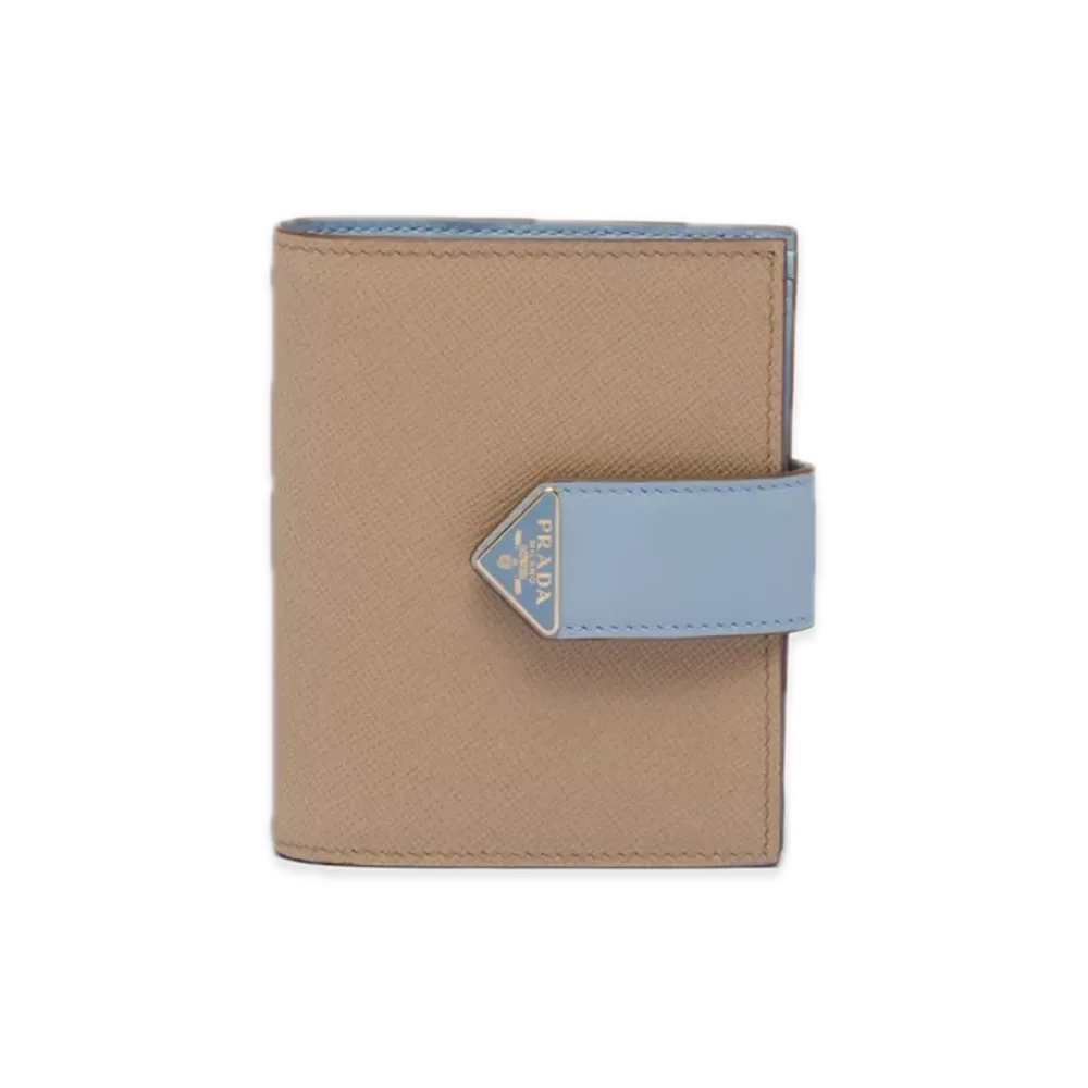 PRADA Saffiano Tab Bifold Wallet "Sand/Light Blue"