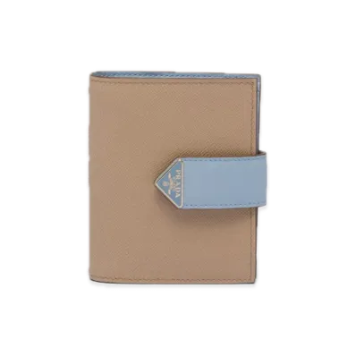 PRADA Saffiano Tab Bifold Wallet "Sand/Light Blue"