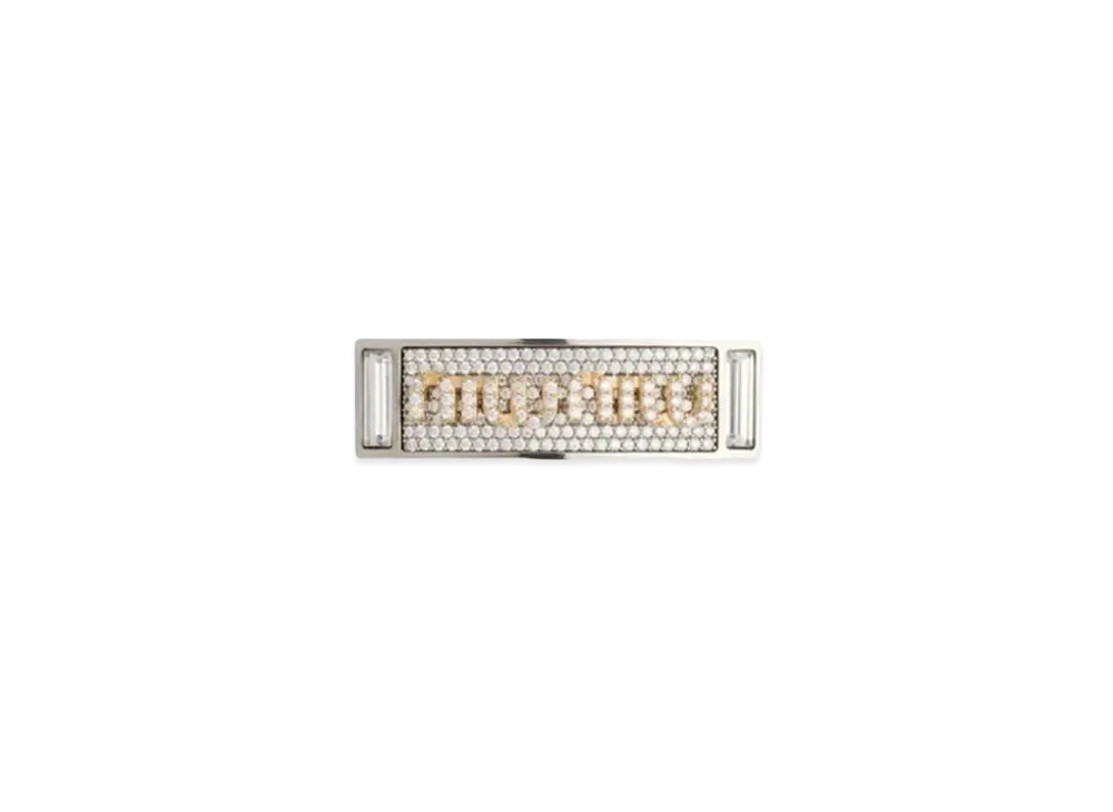 MIU MIU Miu Pave Crystal Study Hair Clip "Dark Gray/Gold"