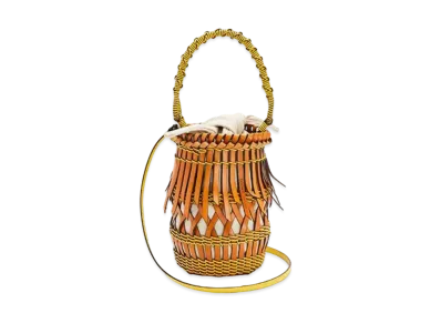 LOEWE Fringes Bucket Bag In Calfskin "Tan/Yellow"