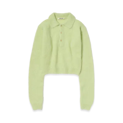 AURALEE Women's Brushed Super Kid Mohair Knit Polo "Light Lime"