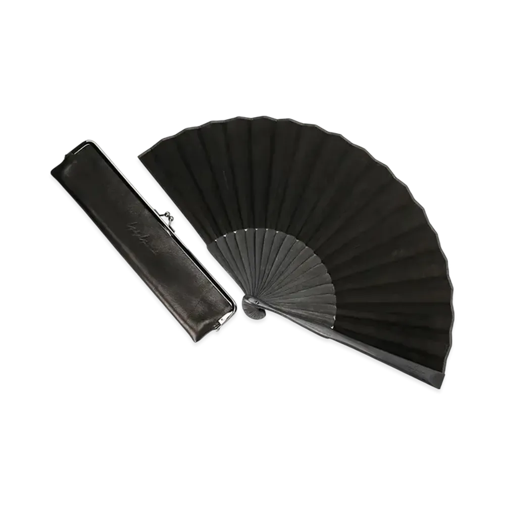 Yohji Yamamoto Leather Folding Fan "Black"