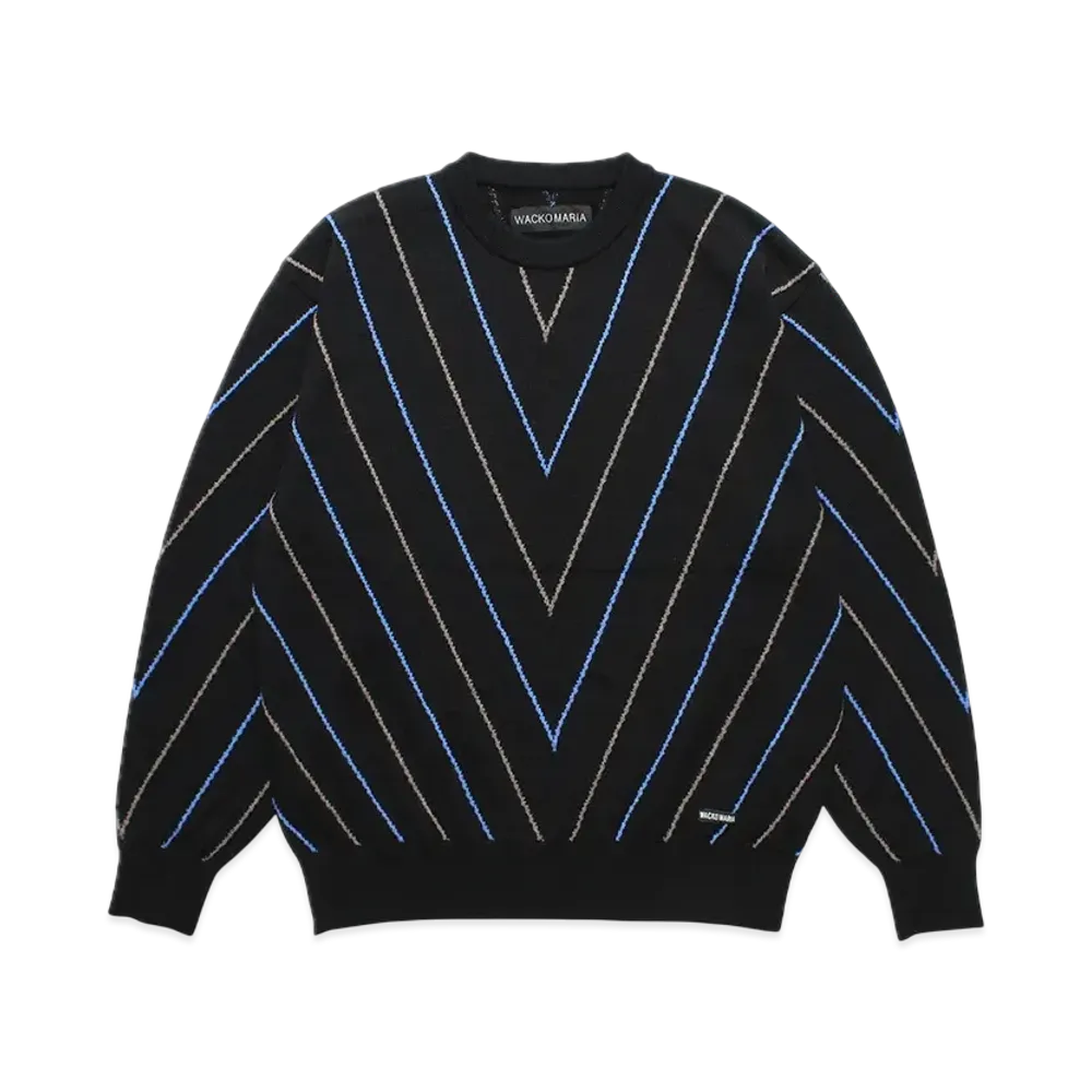 WACKO MARIA Intarsia Knit Crew Neck Sweater "Black/Blue"