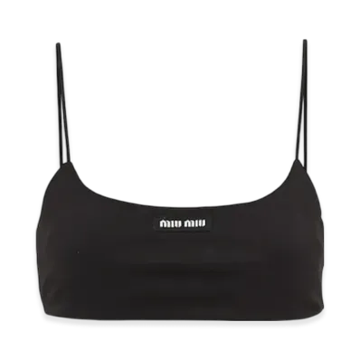 MIU MIU Women's Stretch Jersey Top with Logo "Black"