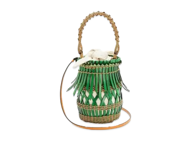 LOEWE Fringes Bucket Bag In Calfskin "Green/Honey"
