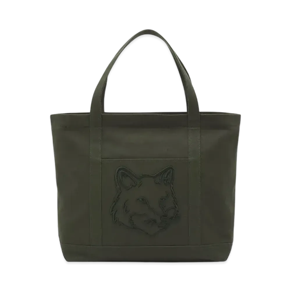 Maison Kitsune Fox Head Large Tote "Ranger Green"