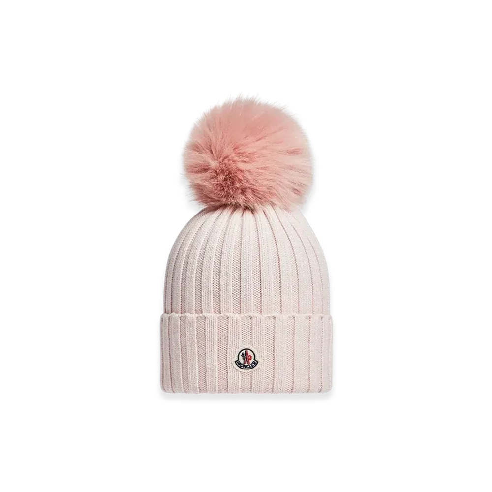 MONCLER Wool Beanie with Pom Pom "Light Pink"