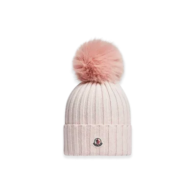 MONCLER Wool Beanie with Pom Pom "Light Pink"