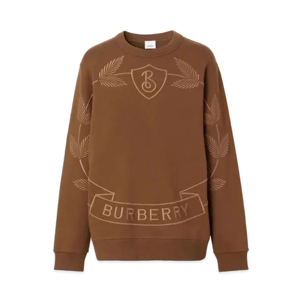 Burberry Men's Banstead Oak Leaf Embroidered Crest Sweatshirt "Dark Birch Brown"