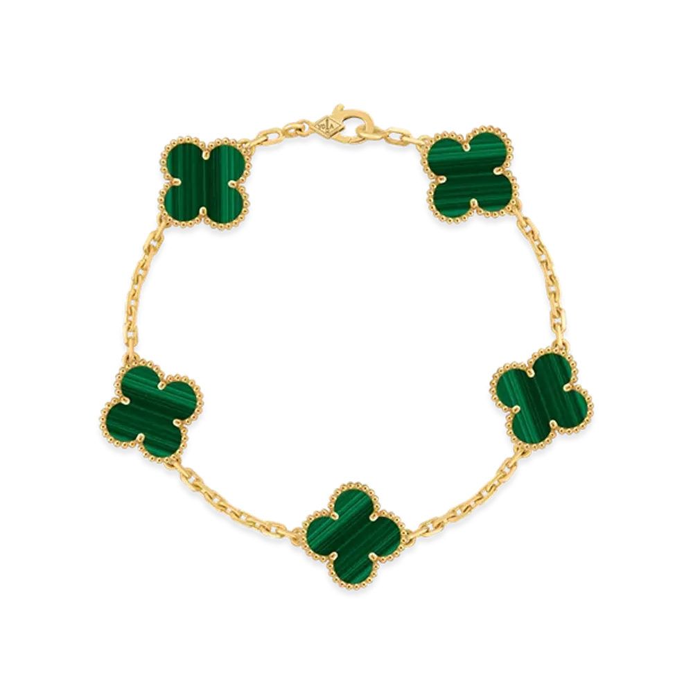 Van Cleef & Arpels Vintage Alhambra bracelet 5 motifs "18K Yellow gold/Malachite"