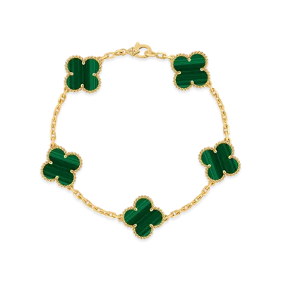 Van Cleef & Arpels Vintage Alhambra bracelet 5 motifs "18K Yellow gold/Malachite"