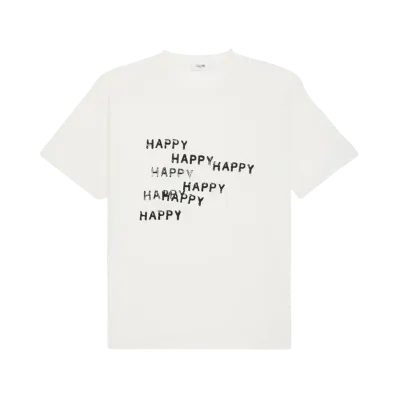CELINE Men's Happy Happy Loose T-Shirt in Cotton Jersey "Washed White/Black"