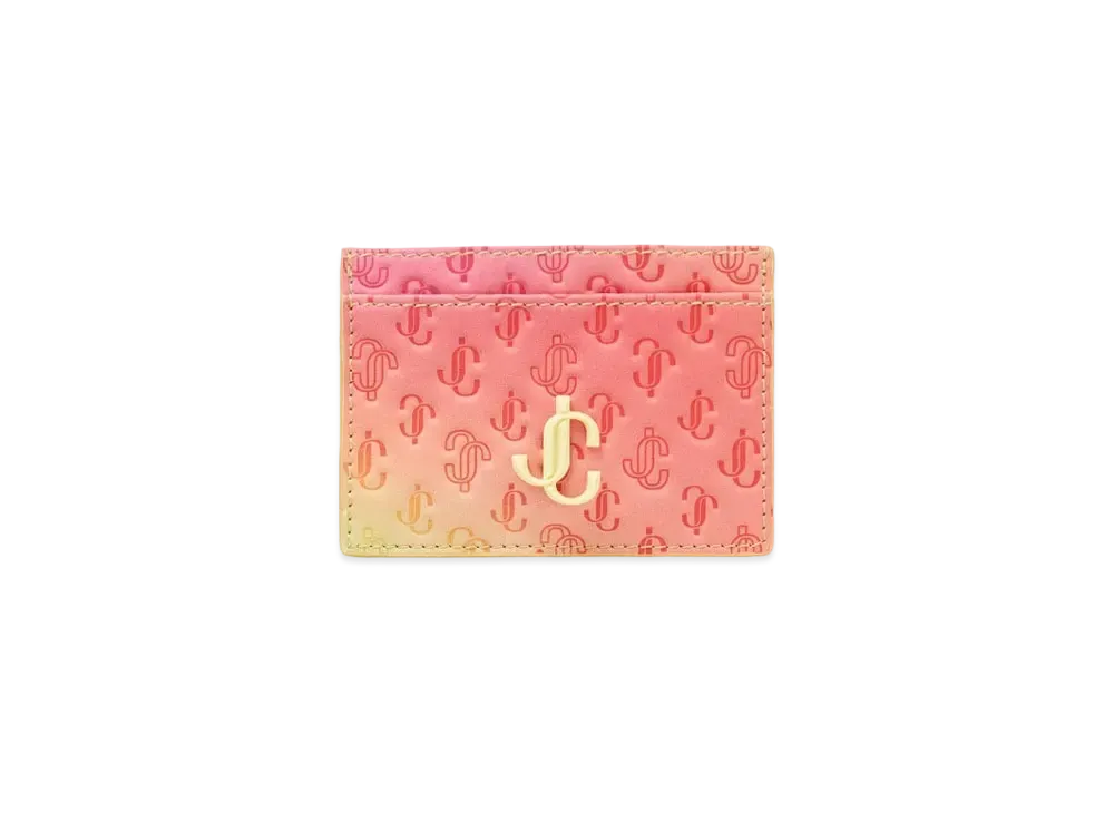 Jimmy Choo Umika JC Logo Degrade Canvas Card Case With Sunbleached JC Logo "Sunbleached/Red Mix"