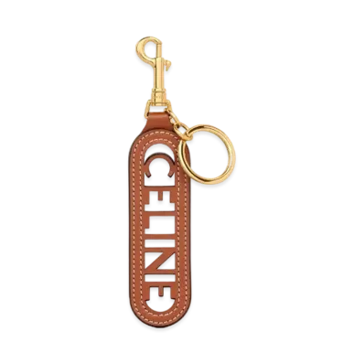 CELINE Perforated Celine Kerying Charm in Smooth Calfskin "Tan"