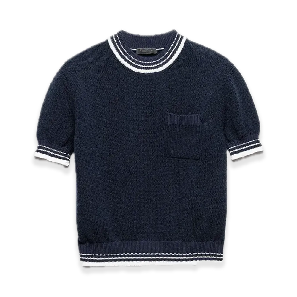PRADA Shetland Wool Crewneck Sweater "Navy/White"