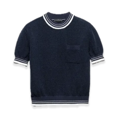 PRADA Shetland Wool Crewneck Sweater "Navy/White"