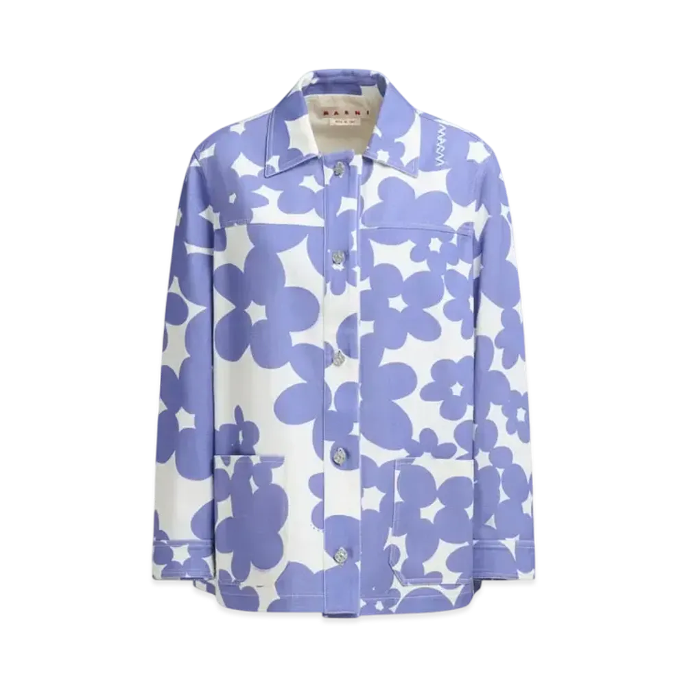 Marni Women's Cotton Jacket with Dillies Print "Blue Lilac"