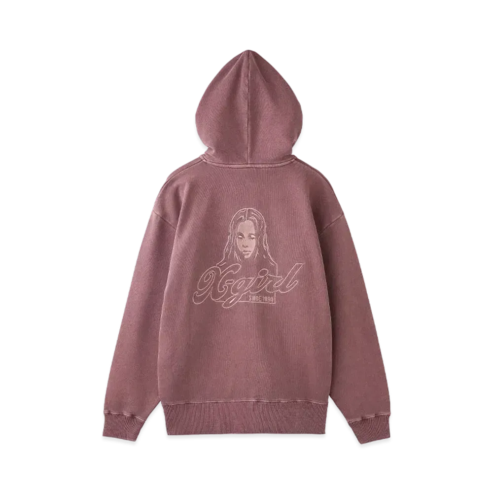 X-Girl Face Pigment Dyed Zip Up Sweat Hoodie "Burgundy"