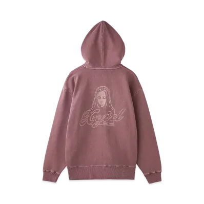 X-Girl Face Pigment Dyed Zip Up Sweat Hoodie "Burgundy"
