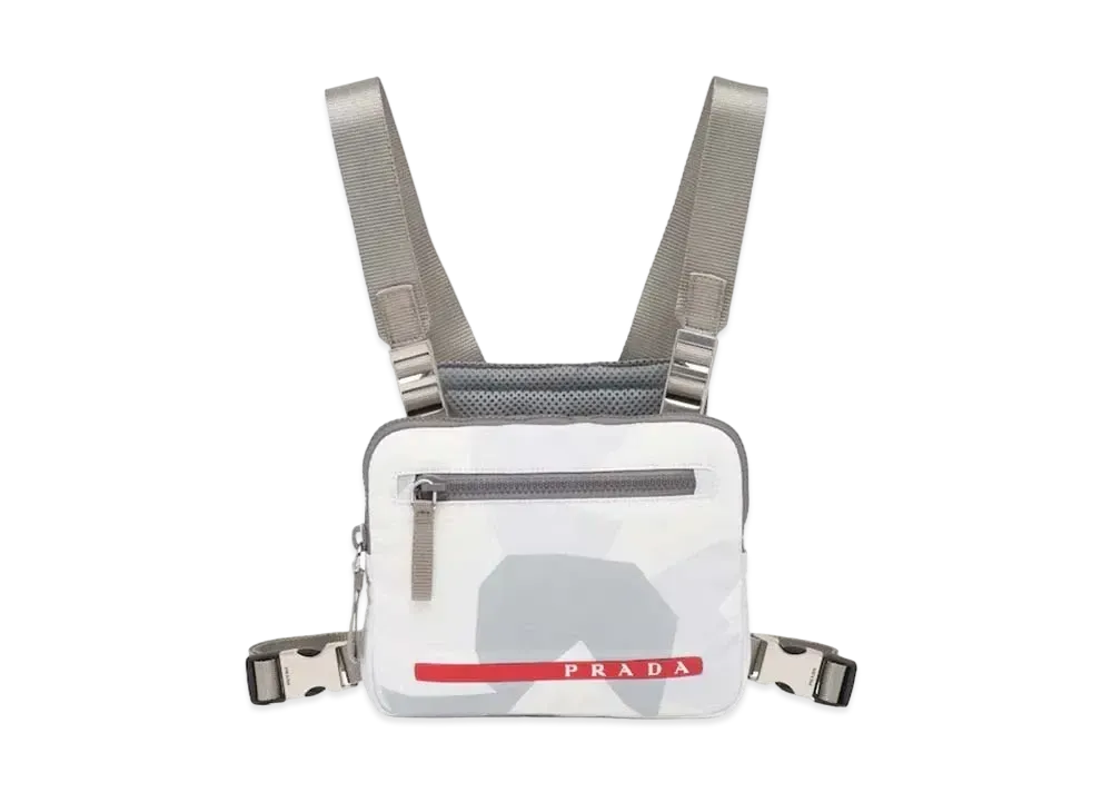 PRADA Printed Technical Fabric Crossbody Bag "Light Gray"