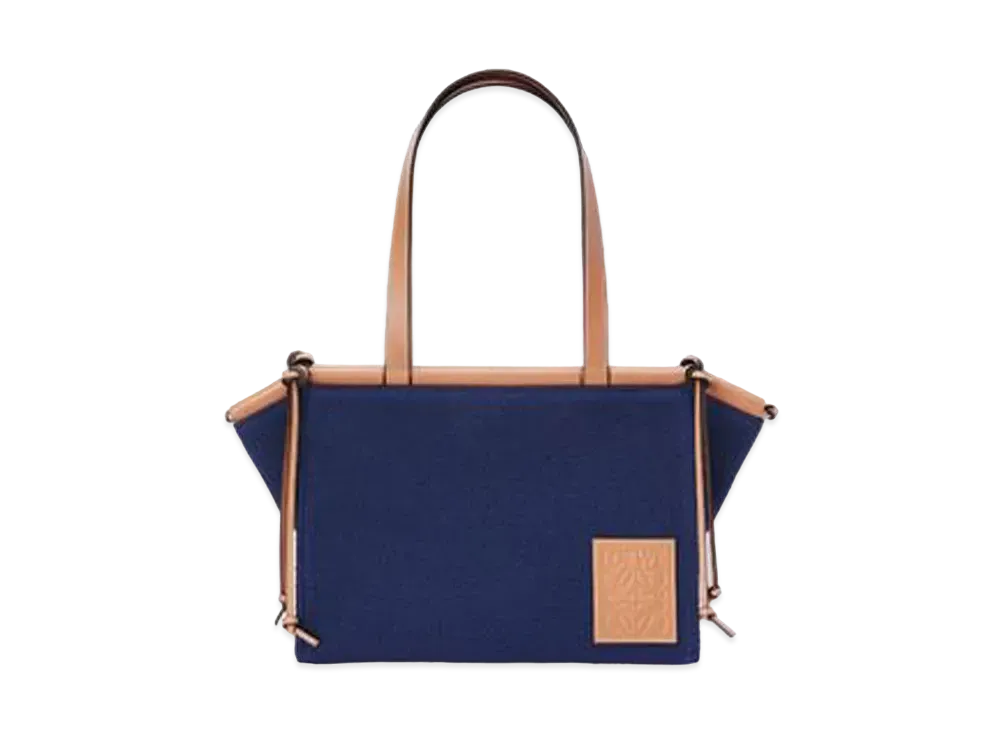 LOEWE Small Cushion Tote In Canvas And Calfskin "Navy Blue/Tan"