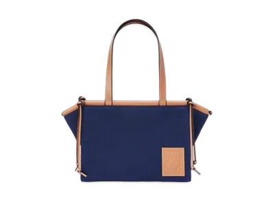 LOEWE Small Cushion Tote In Canvas And Calfskin "Navy Blue/Tan"