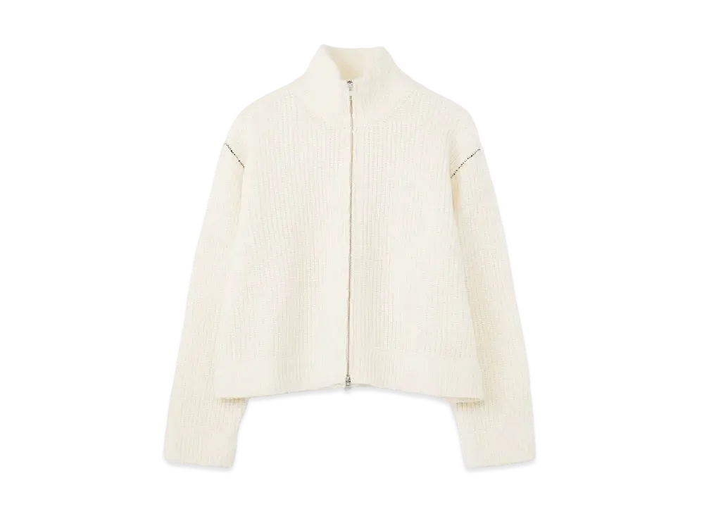 Yohji Yamamoto Y's LAMB SINGLE RIDGE HIGH NECK FASTENER SHORT CARDIGAN "Ivory"