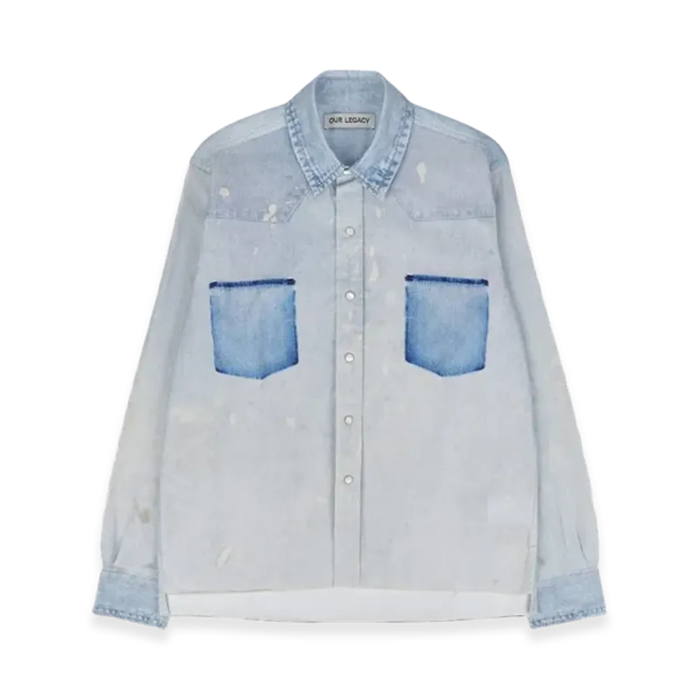 OUR LEGACY Western Shirt "Light Paint Denim Print"