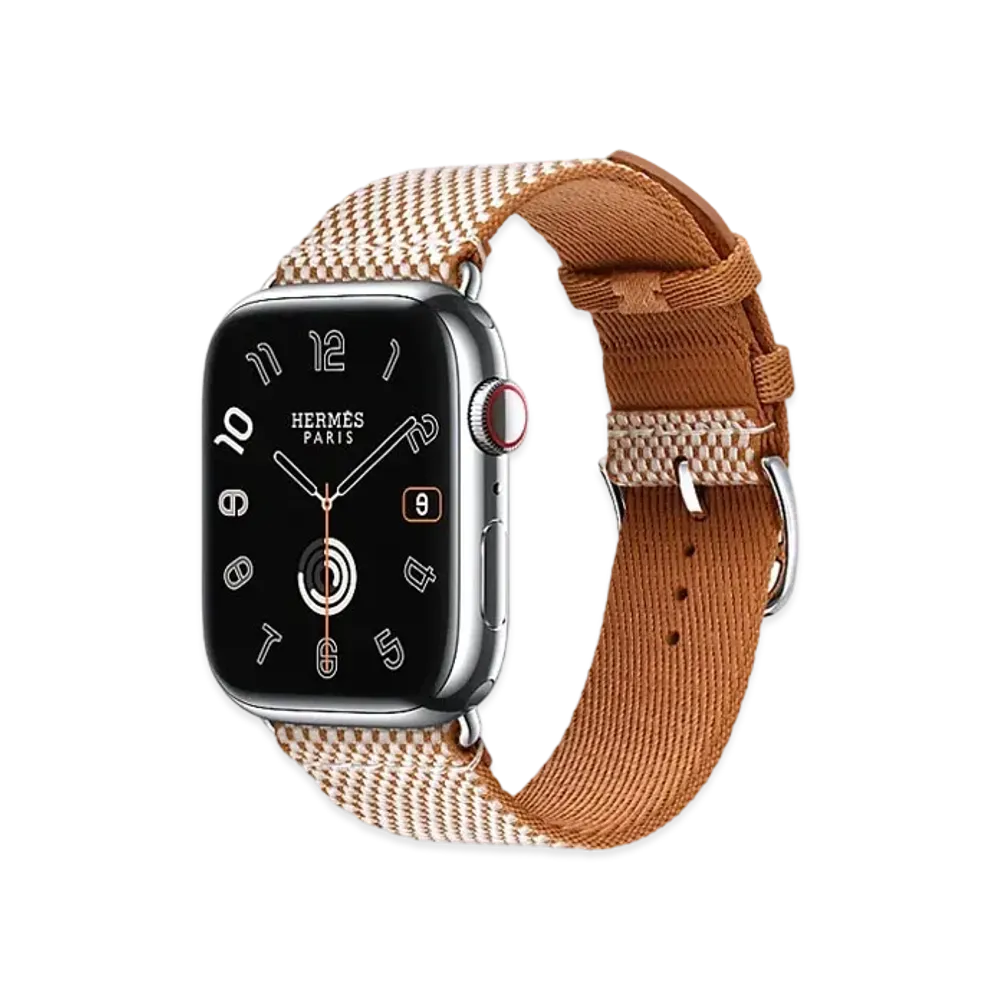 Apple Watch x Hermes Series 9 (GPS + Cellular Model) Stainless 45mm and Single Tour Toile H "Gold/Ecru"