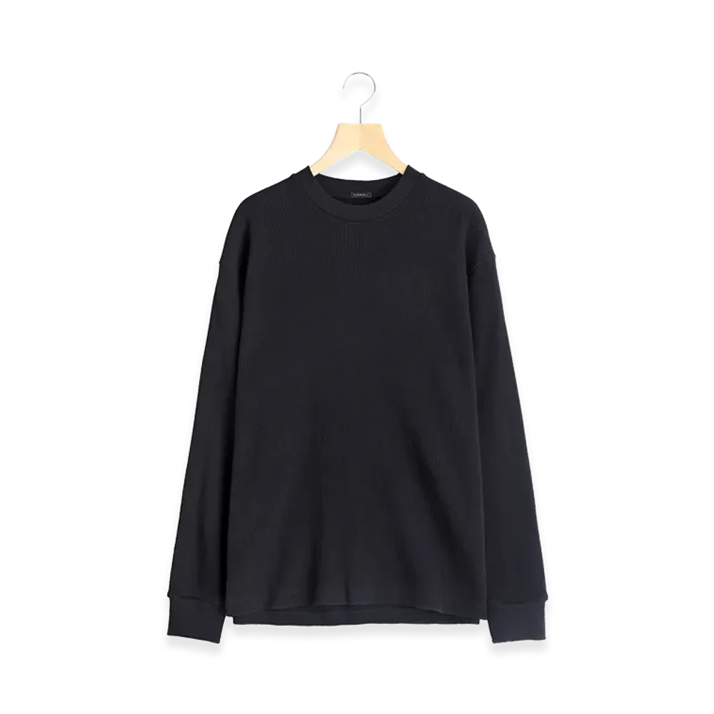 COMOLI Cotton Waffle L/S T-Shirt "Black"