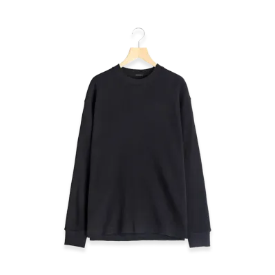 COMOLI Cotton Waffle L/S T-Shirt "Black"