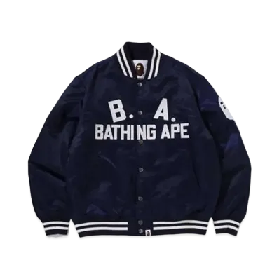 A BATHING APE B.A. NYLON VARSITY JACKET "Blue"