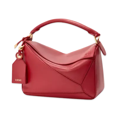 LOEWE Small Featherlight Puzzle Bag in Nappa Lambskin "Burnt Red"