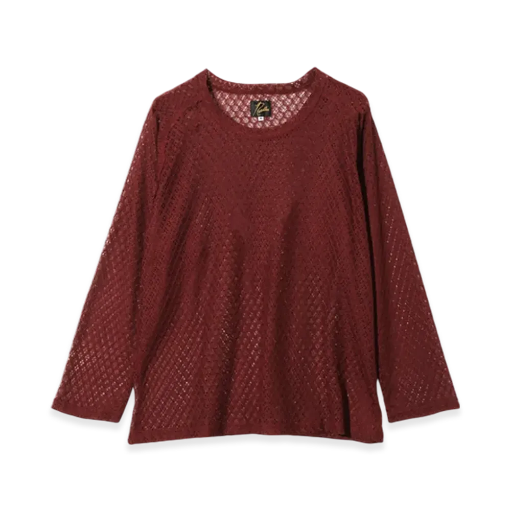 NEEDLES L/S U-Neck Tee - PE/W Raschel Lace "Burgundy"