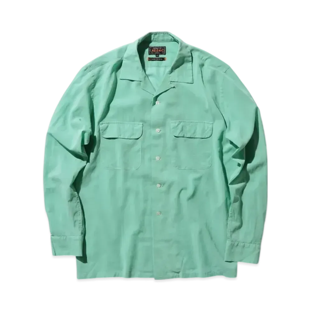 BEAMS Open Collar 100/2 Organdy Garment Dye "Green"