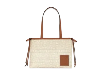 LOEWE Small Cushion Tote In Anagram Jacquard And Calfskin "Ecru/Tan"