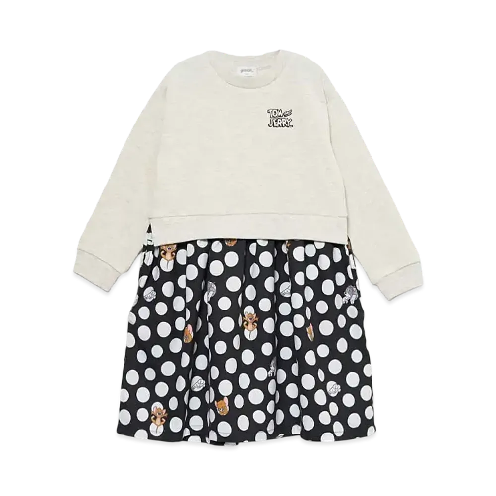 graniph x Tom and Jerry Dot Kids Fleece Layered One Piece "Beige"
