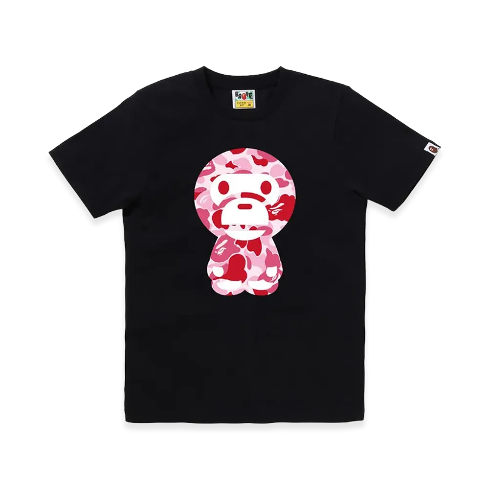 A BATHING APE Women's ABC Camo Big Baby Milo Tee "Black/Pink"