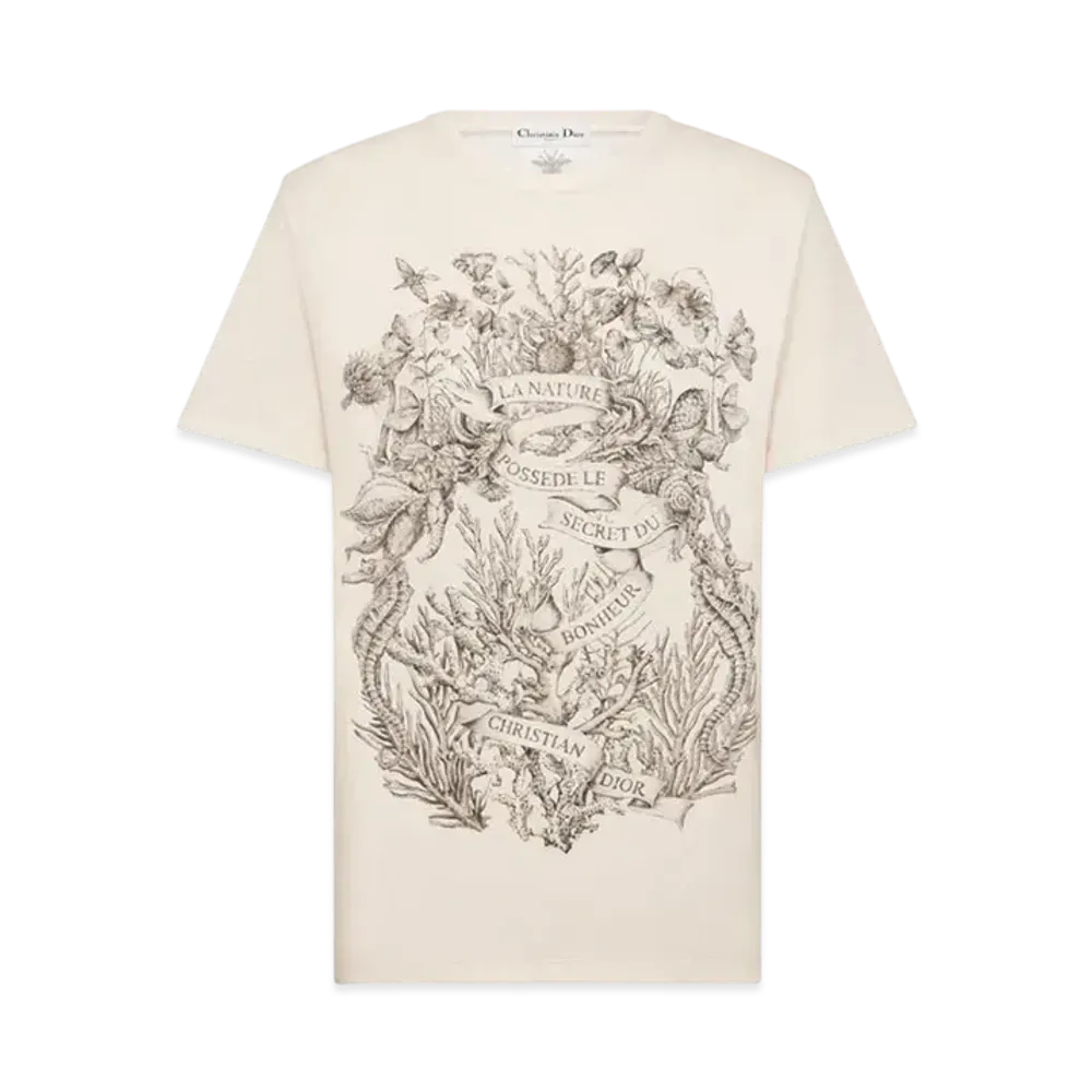 Dior T-Shirt Cotton Jersey with Dior Cabinet de Curiosites Motif "White/Black"
