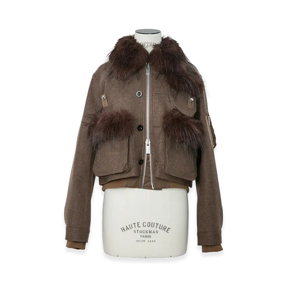 sacai Women's Wool Melton Blouson "Brown"