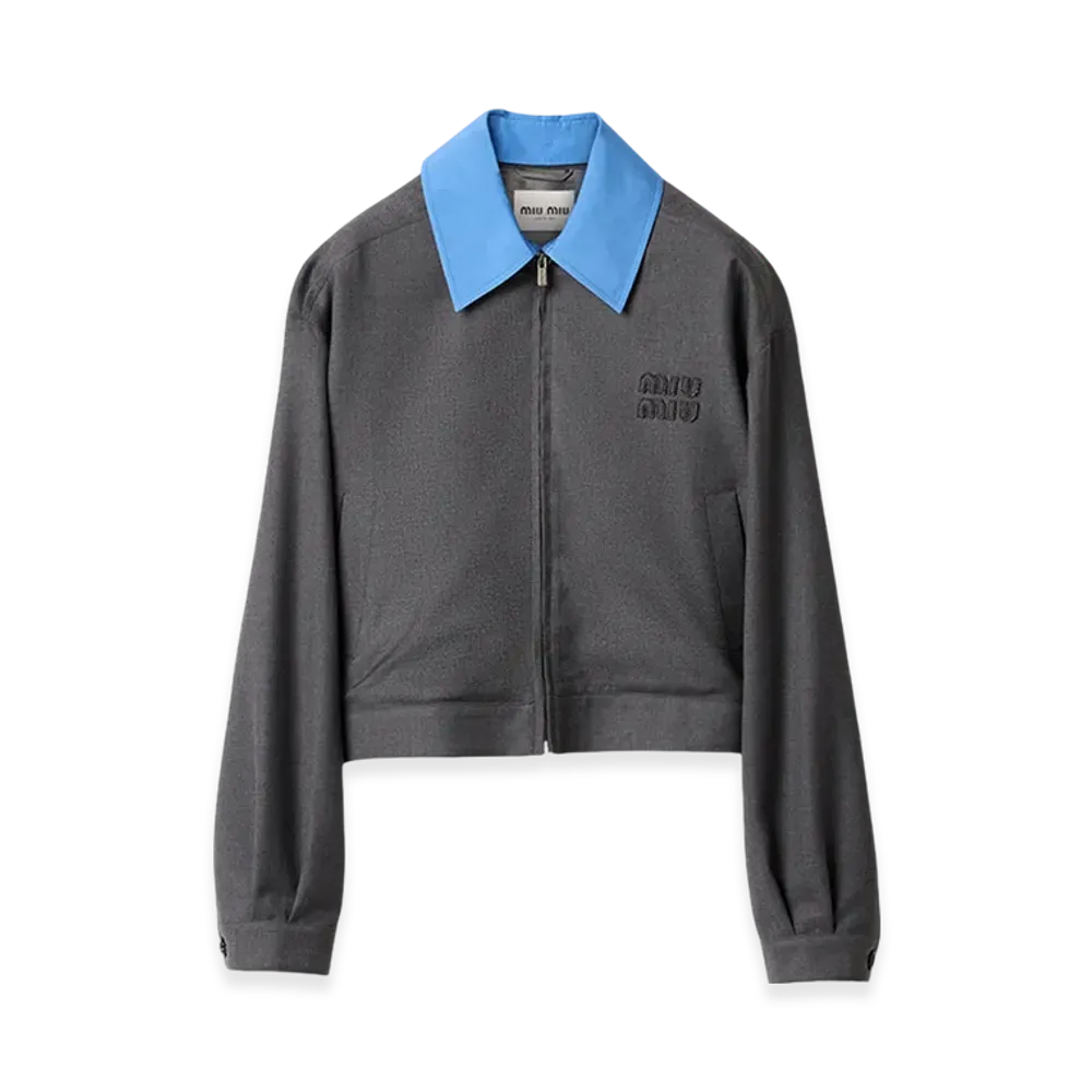MIU MIU Women's Gabardine Blouson Jacket with Poplin Collar "Anthracite Gray"