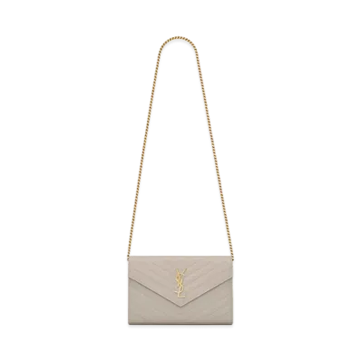 Saint Laurent Monogram Chain Wallet In Grain De Poudre Embossed Leather "Vintage White"