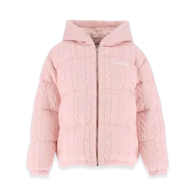 MIU MIU Women's Wool Cashmere Cable Hooded Padding "Petal Pink"