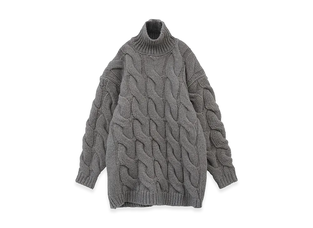 CLANE Women's Big Cable Over Knit Tops "Grey"