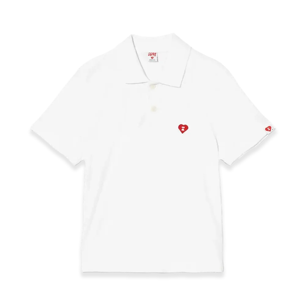 A BATHING APE Women's Heart Badge Polo Shirt "White"