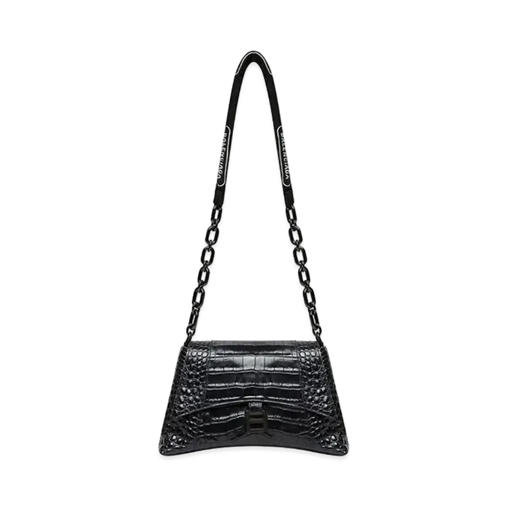 BALENCIAGA Downtown Small Shoulder Bag With Chain Crocodile Embossed "Black"