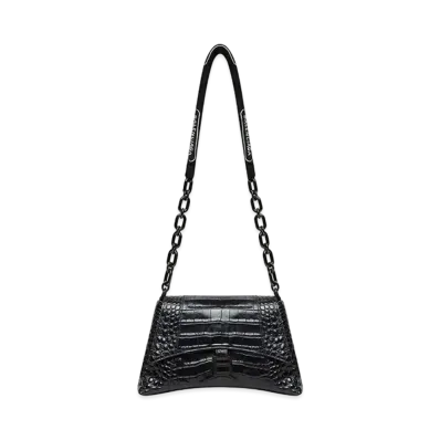 BALENCIAGA Downtown Small Shoulder Bag With Chain Crocodile Embossed "Black"
