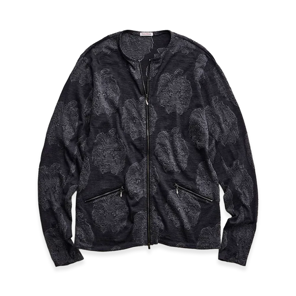 NICENESS Vivian Apple Jacquard Zip Cardigan "Charcoal"