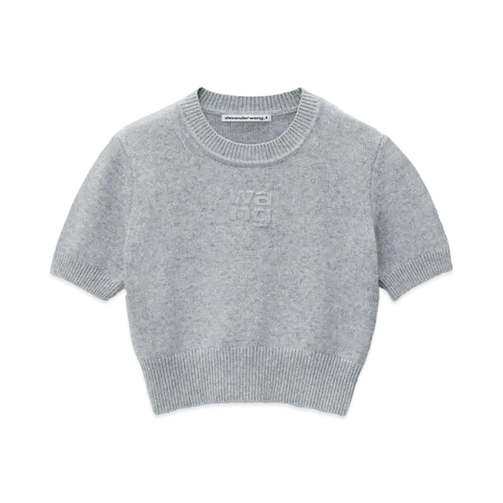 Alexander Wang Short Sleeve Cropped Pullover "Heather Gray"