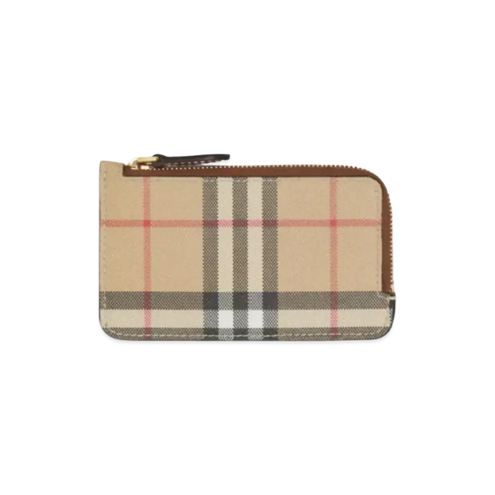 BURBERRY Vintage Check & Leather Zip Card Case "Tan"